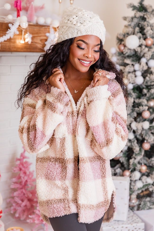 Beloved Memories Pink Plaid Sherpa Shacket FINAL SALE sold by Pink Lily product image thumbnail 3
