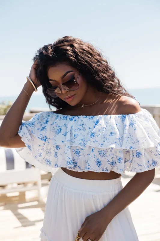 Swaying In A Breeze Blue And Ivory Floral Printed Linen Blouse FINAL SALE sold by Pink Lily