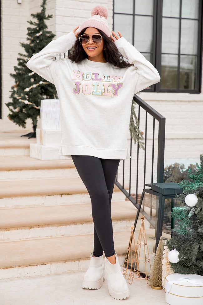 Holly And Jolly Chenille Patch Graphic Sweatshirt sold by Pink Lily product image thumbnail 2