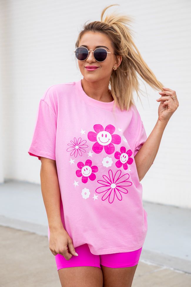 Smileys Daisy's Pink Oversized Graphic Tee sold by Pink Lily