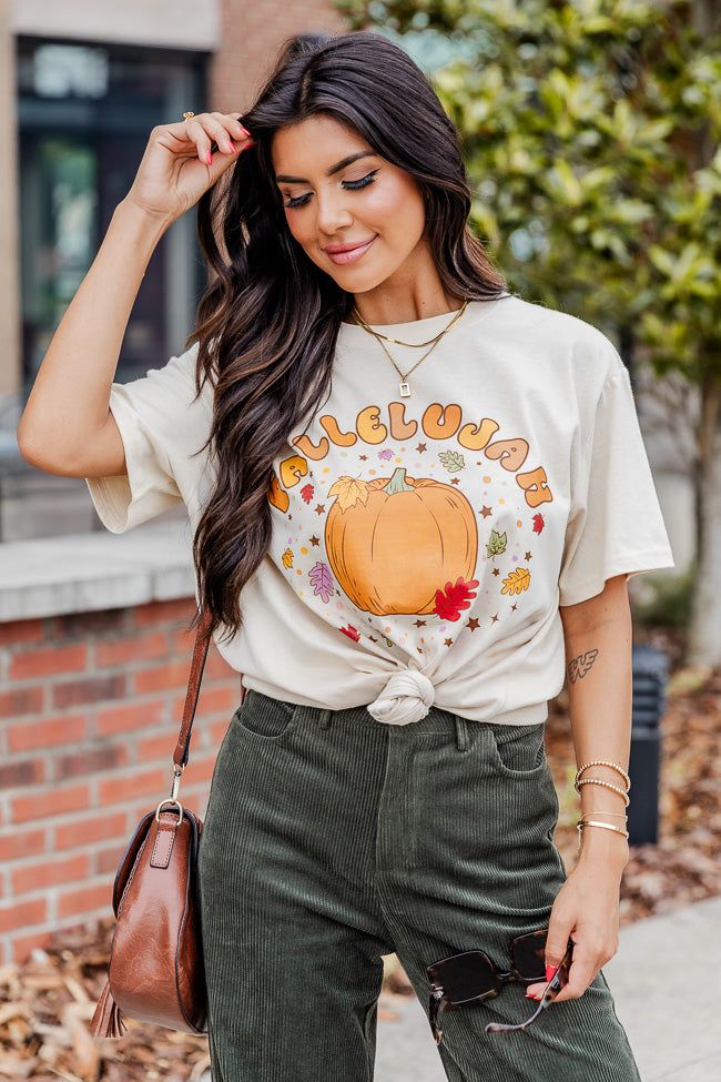 Fallelujah Ivory Oversized Graphic Tee sold by Pink Lily