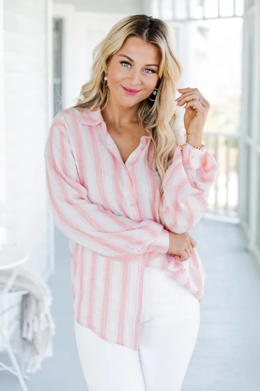 Pink Shores Striped Button Front Blouse FINAL SALE sold by Pink Lily