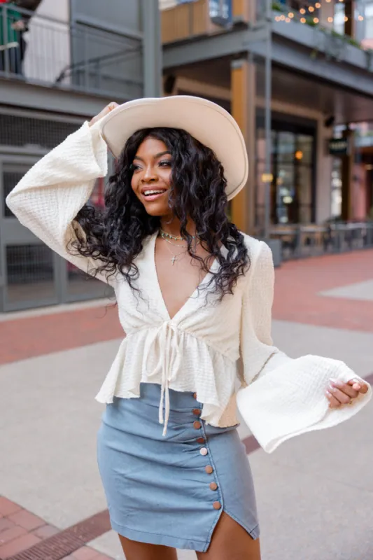 Free And Easy Cream Tie Front Top sold by Pink Lily