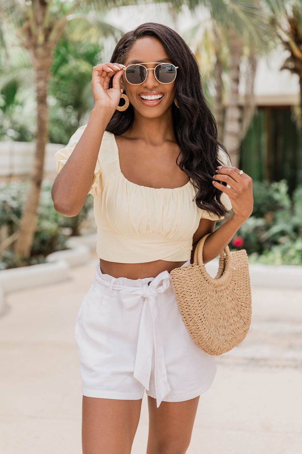 Some Day Yellow Short Sleeve Cropped Blouse FINAL SALE sold by Pink Lily product image thumbnail 4