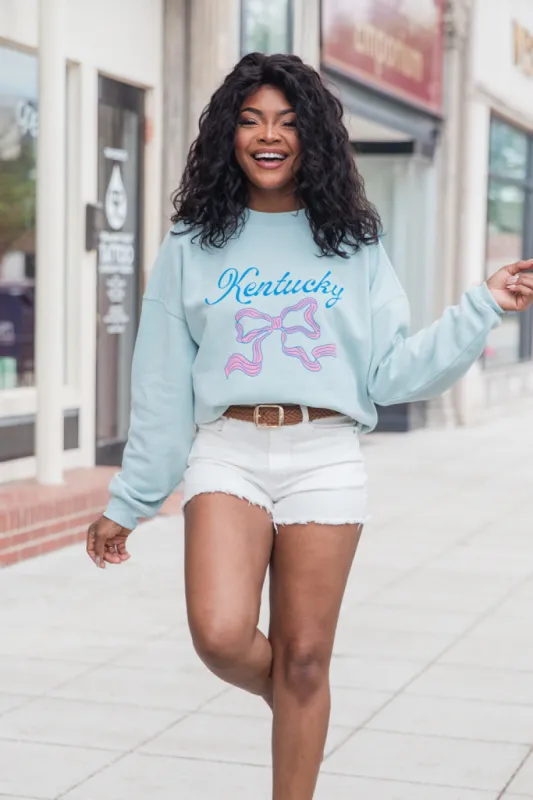 Choose Your State - Bow Light Blue Oversized Graphic Sweatshirt sold by Pink Lily
