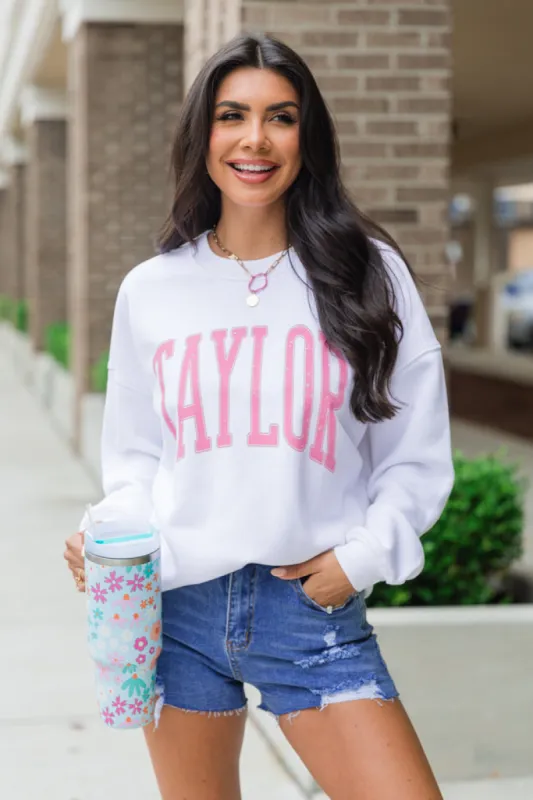 Taylor Block White Oversized Graphic Sweatshirt SALE sold by Pink Lily