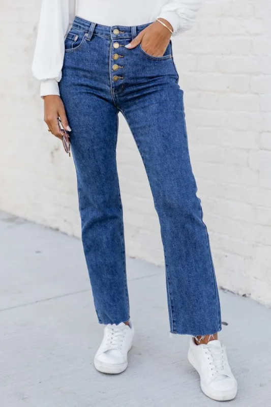 Denae Medium Wash High Waist Button Fly Straight Leg Jeans FINAL SALE sold by Pink Lily