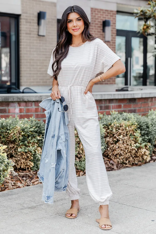 Crazy About You Grey Striped Short Sleeve Jumpsuit FINAL SALE sold by Pink Lily