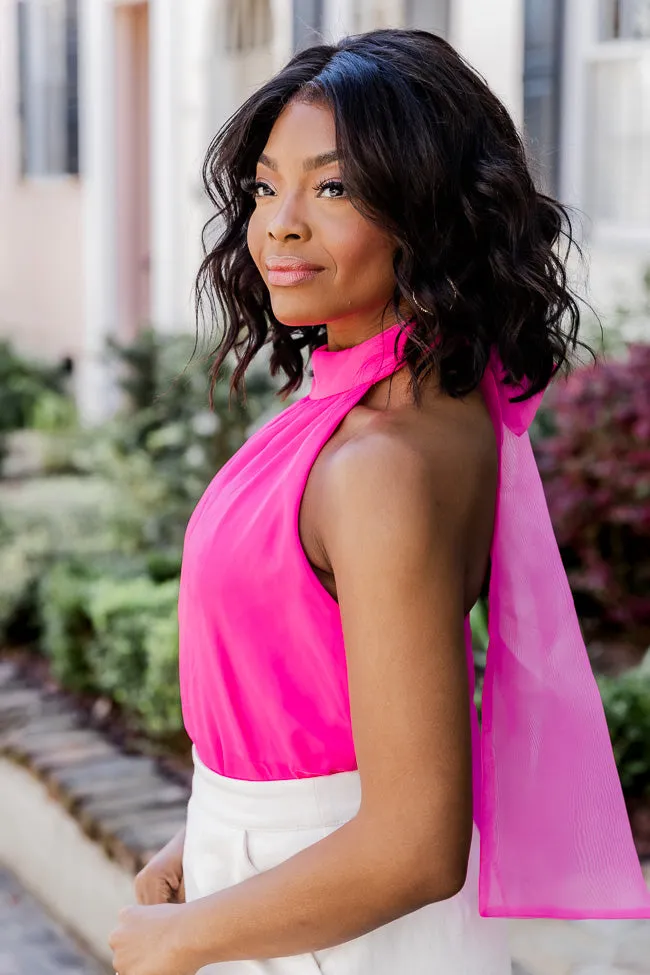 The Best Part Hot Pink Halter Bow Back Detail Bodysuit FINAL SALE sold by Pink Lily product image thumbnail 4