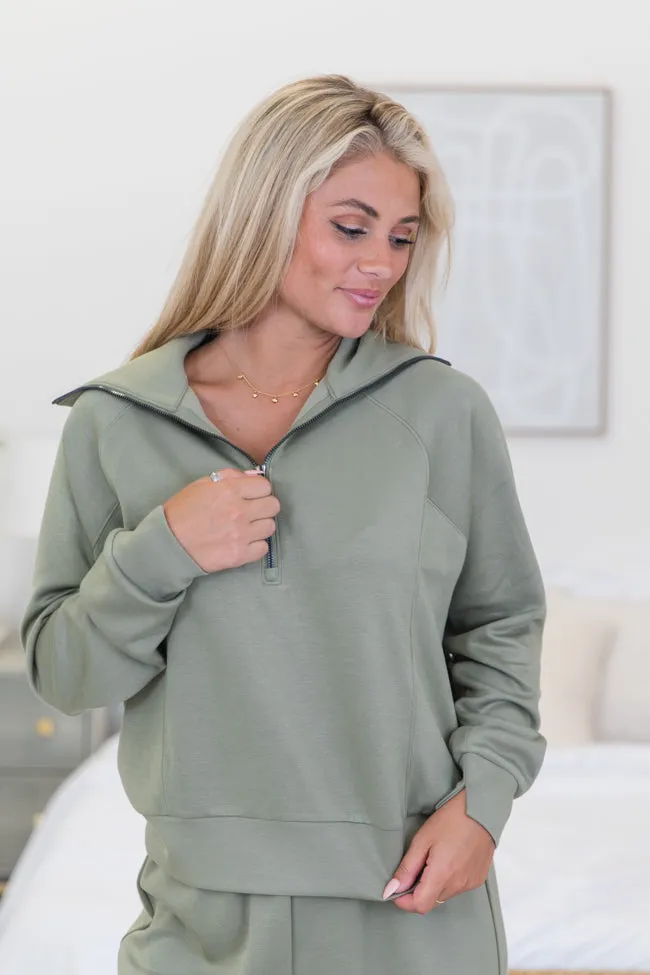 Let's Just Stay Olive Quarter Zip Knit Pullover sold by Pink Lily