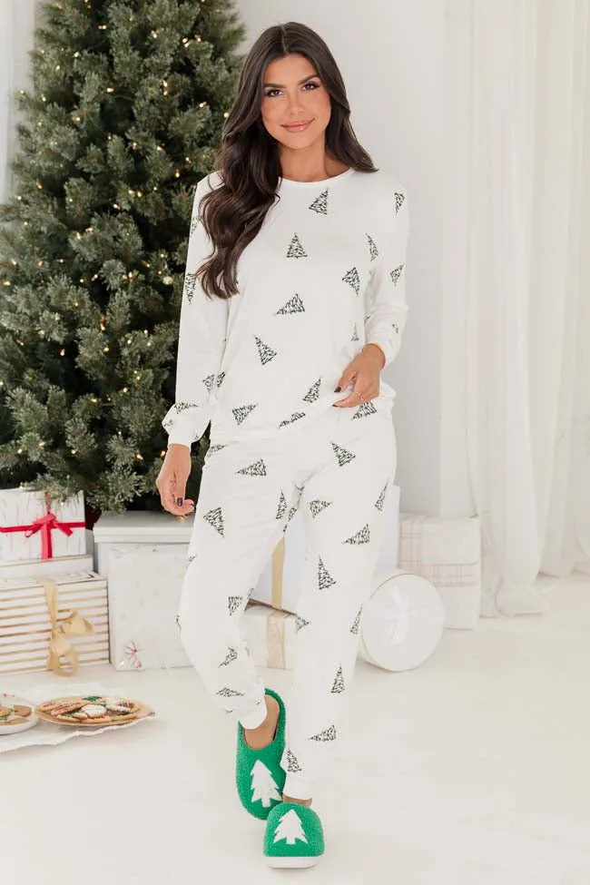 Merry All The Way Cream Christmas Tree Print Pajama Top FINAL SALE sold by Pink Lily product image thumbnail 2