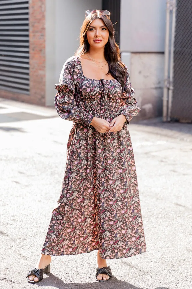 For The Last Time Black Multi Floral Long Sleeve Midi Dress FINAL SALE sold by Pink Lily