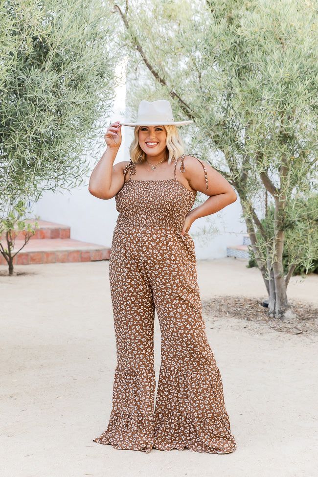 Aware Of This Brown Floral Flare Leg Jumpsuit sold by Pink Lily product image thumbnail 5