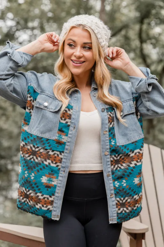Desert Nights Southwestern Printed Medium Wash Denim Jacket FINAL SALE sold by Pink Lily