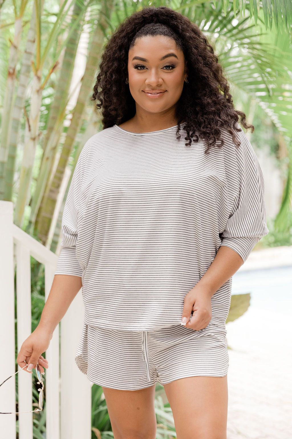 Walk In The Sun Black and White Striped Lounge Shorts FINAL SALE sold by Pink Lily product image thumbnail 6