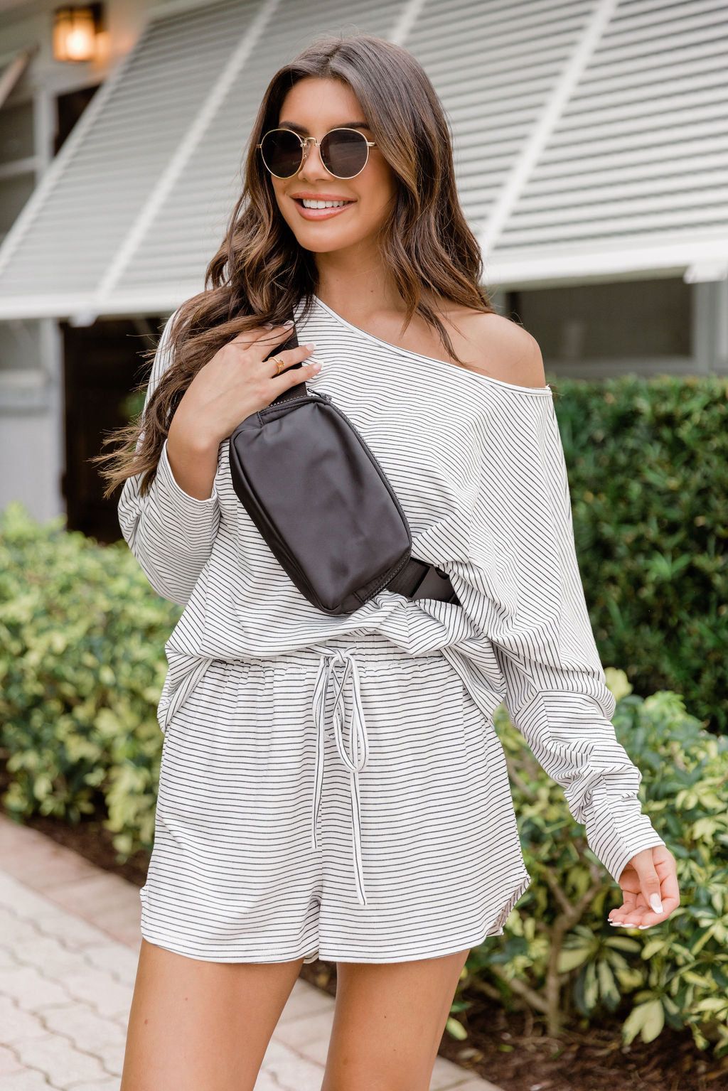 Walk In The Sun Black and White Striped Lounge Shorts FINAL SALE sold by Pink Lily product image thumbnail 2