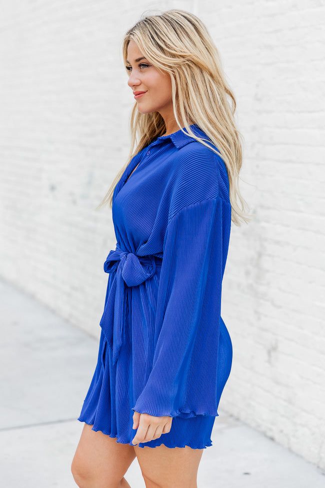 Something In The Orange Cobalt Blue Plisse Mini Button Up Dress FINAL SALE sold by Pink Lily product image thumbnail 4