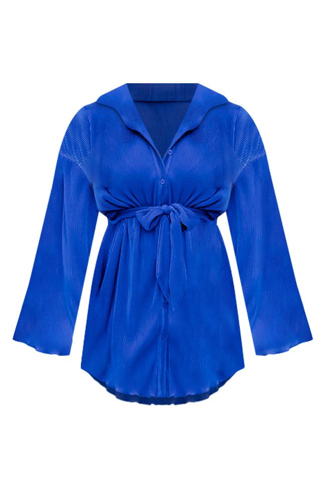 Something In The Orange Cobalt Blue Plisse Mini Button Up Dress FINAL SALE sold by Pink Lily product image thumbnail 6
