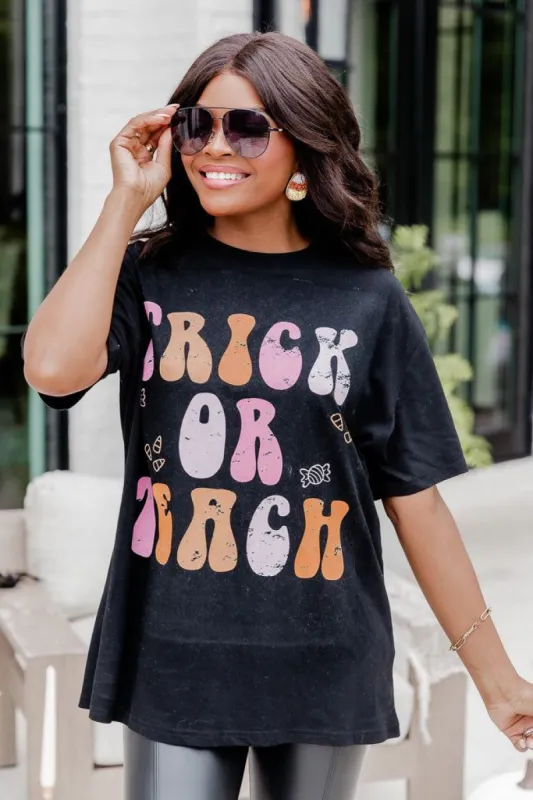Trick or Teach Black Heather Graphic Tee made by Pink Lily