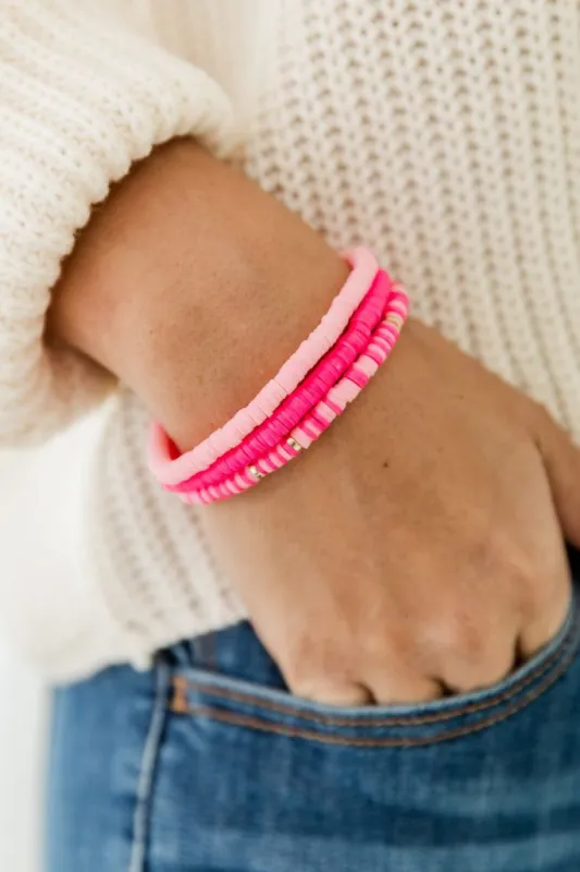 Love You Too Much Pink Stacked Beaded Bracelet Set made by Pink Lily