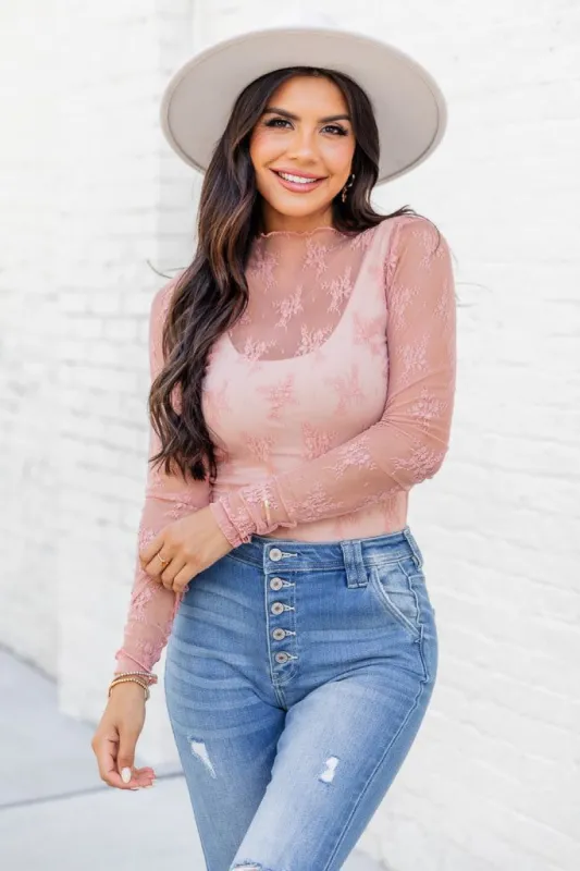 Speak Your Truth Cinnamon Mock Neck Lace Layering Blouse FINAL SALE sold by Pink Lily