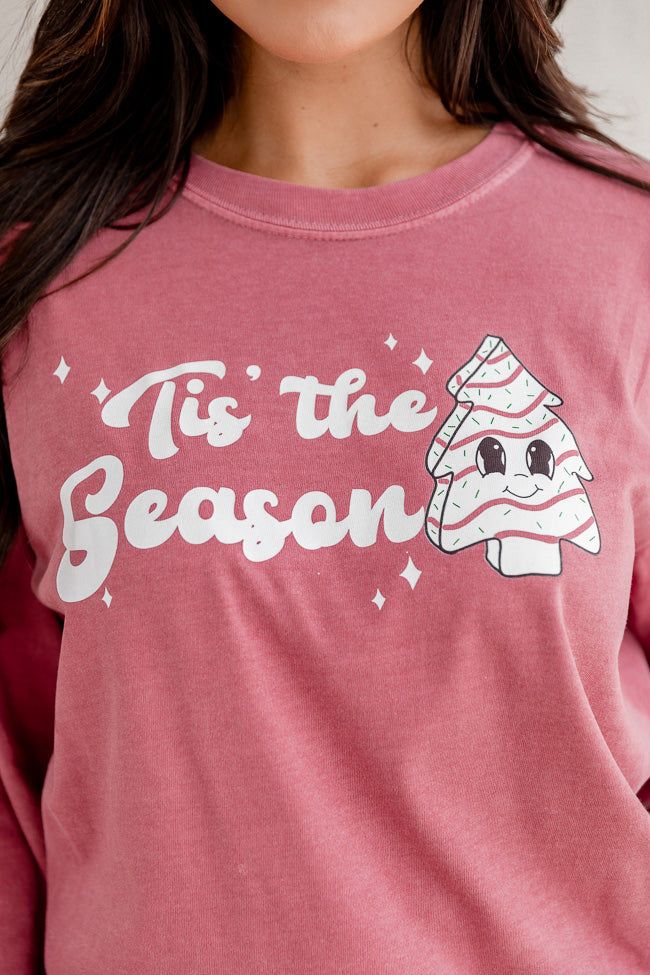 Tis The Season Christmas Cake Red Long Sleeve Graphic Tee sold by Pink Lily product image thumbnail 3