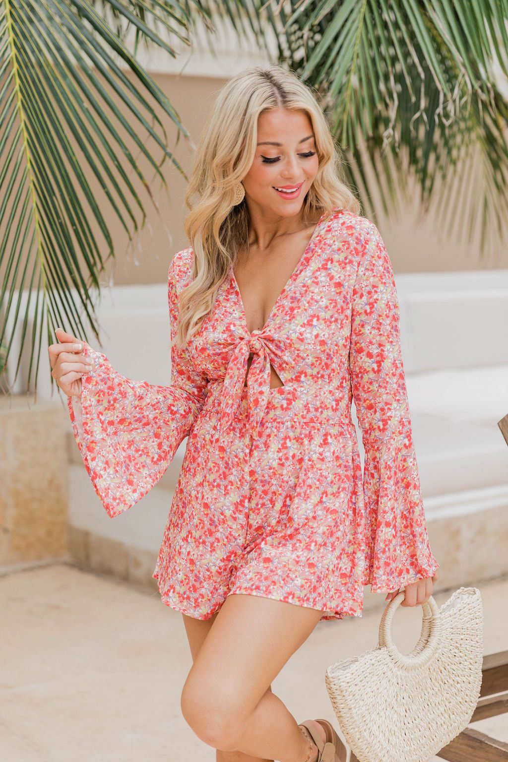 A Loving Heart Coral Floral Romper FINAL SALE sold by Pink Lily