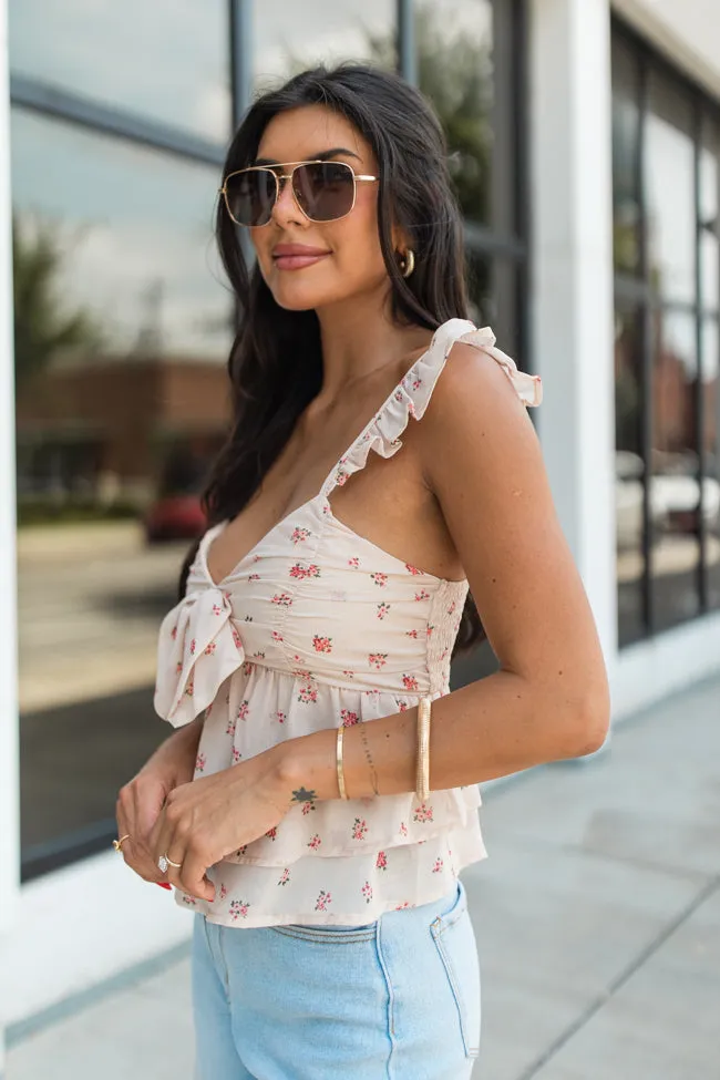 It's In The Past Beige Tie Bust Tiered Floral Tank FINAL SALE sold by Pink Lily product image thumbnail 3