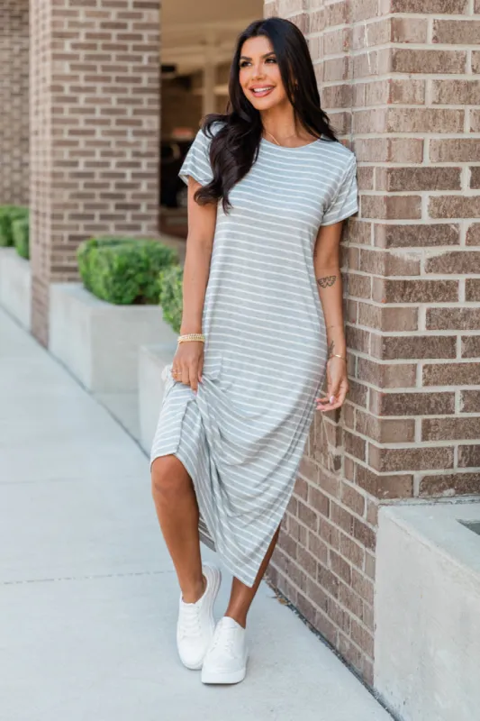 Consistently Confident Striped T-Shirt Midi Dress sold by Pink Lily