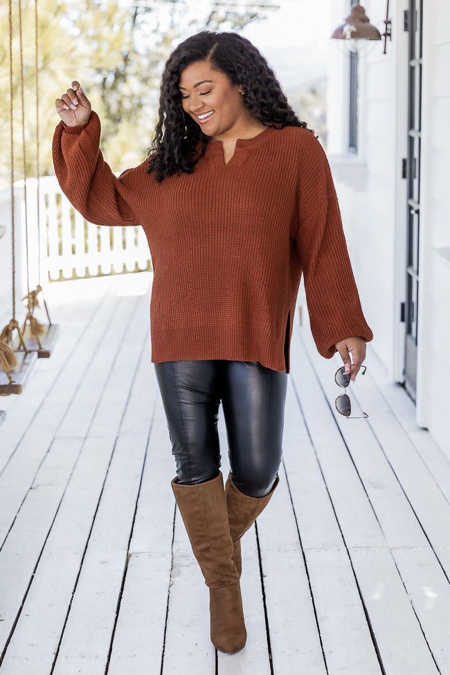 Fill Your Cup Rust Notched Neck Sweater FINAL SALE sold by Pink Lily product image thumbnail 5