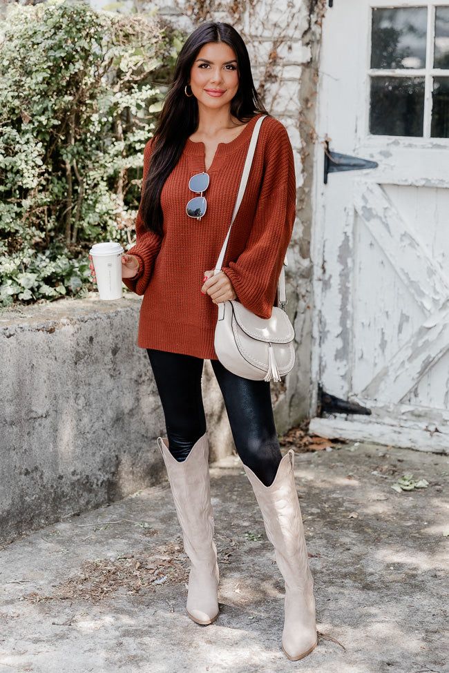 Fill Your Cup Rust Notched Neck Sweater FINAL SALE sold by Pink Lily product image thumbnail 2