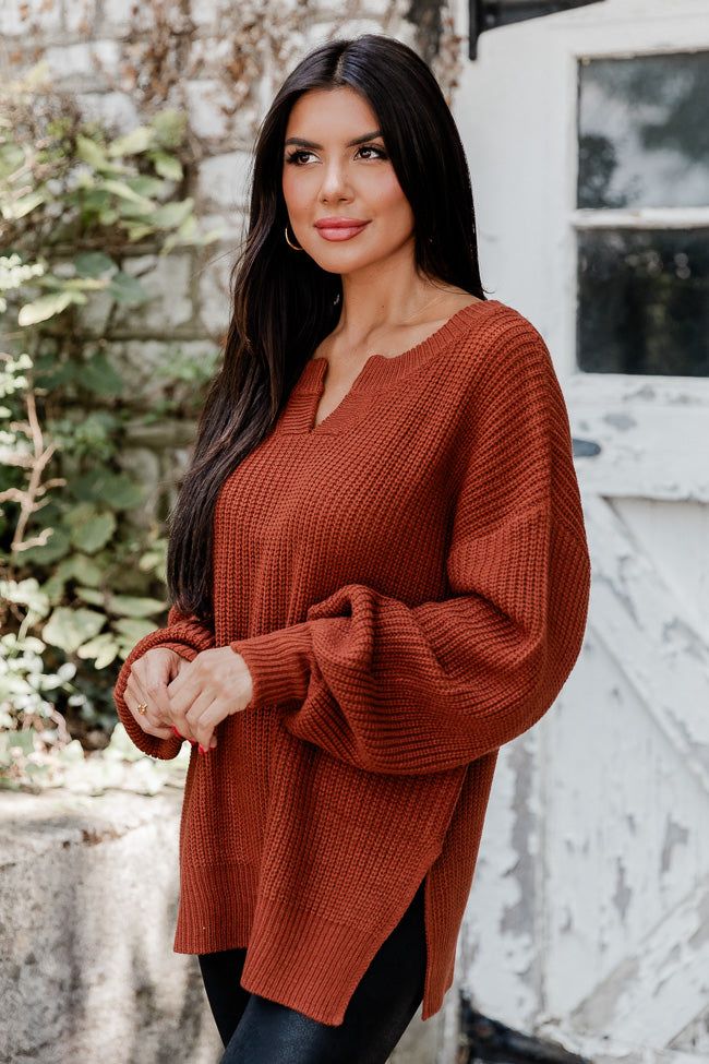 Fill Your Cup Rust Notched Neck Sweater FINAL SALE sold by Pink Lily product image thumbnail 3