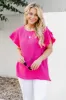 Don't You Worry Hot Pink Gauze Flutter Sleeve Blouse FINAL SALE sold by Pink Lily
