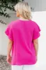 Don't You Worry Hot Pink Gauze Flutter Sleeve Blouse FINAL SALE sold by Pink Lily