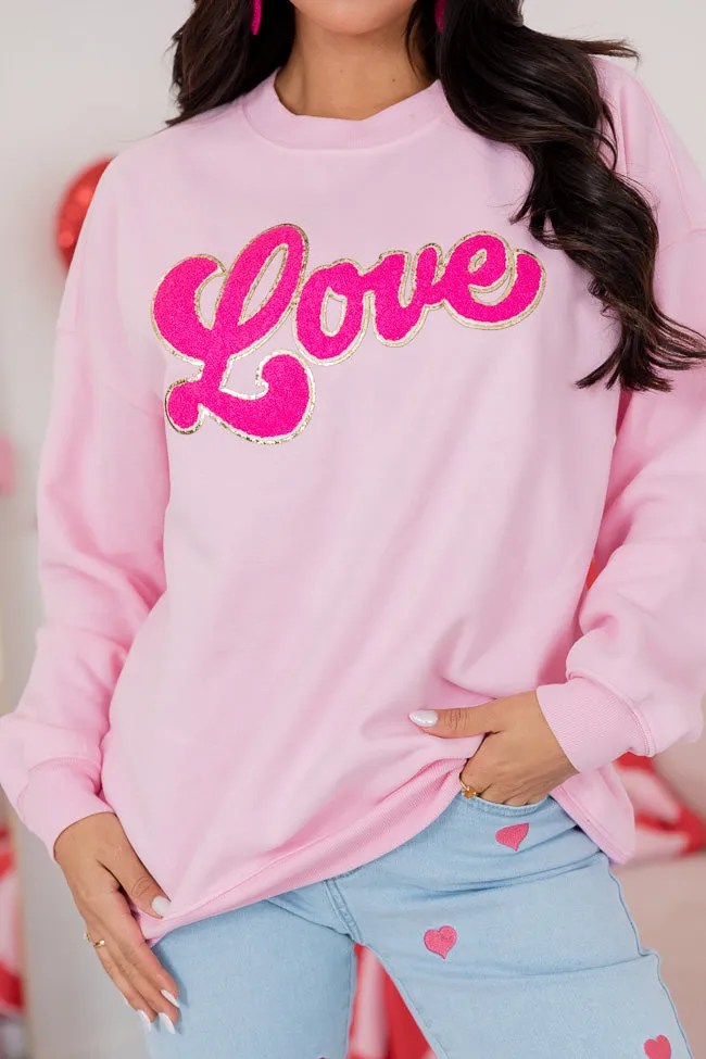 Love Script Chenille Patch Light Pink Oversized Graphic Sweatshirt FINAL SALE sold by Pink Lily product image thumbnail 3