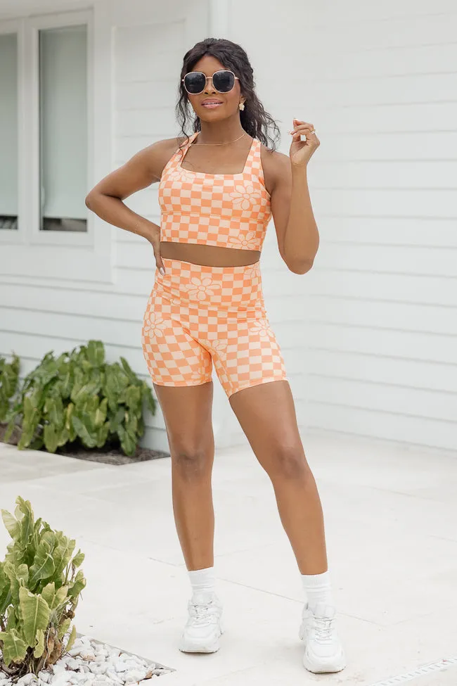 Work in Progress Orange Checkered Floral Print Sports Bra Top FINAL SALE sold by Pink Lily product image thumbnail 2