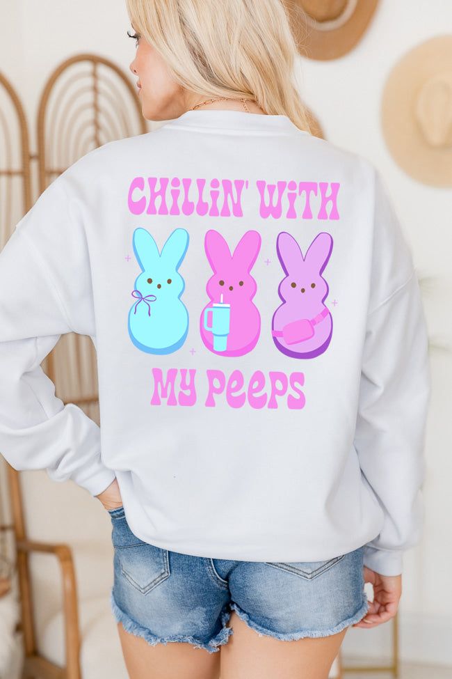 Chillin With My Peeps White Oversized Graphic Sweatshirt sold by Pink Lily