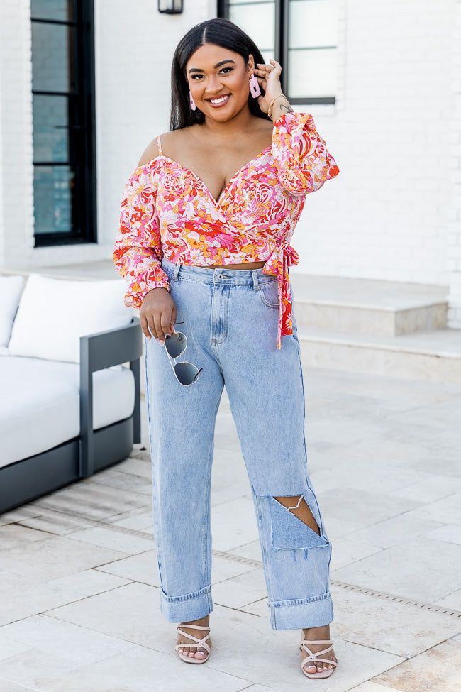 Never Speechless Red Off The Shoulder Printed Wrap Blouse sold by Pink Lily product image thumbnail 5