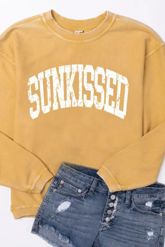 Sunkissed Distressed Gold Corded Graphic Sweatshirt FINAL SALE sold by Pink Lily