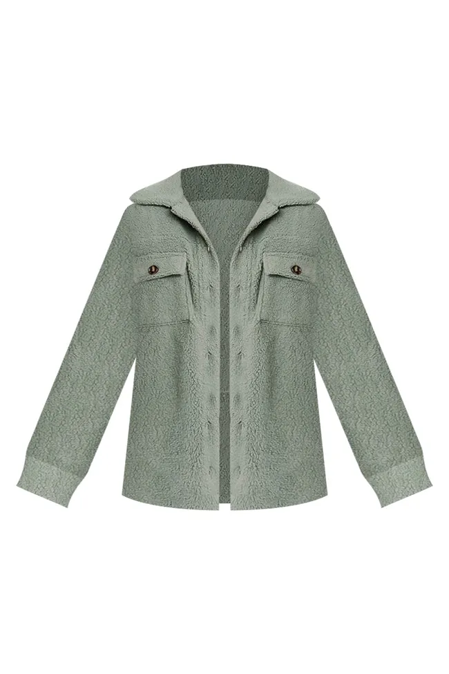 Wonderful Soul Olive Sherpa Shacket sold by Pink Lily product image thumbnail 5