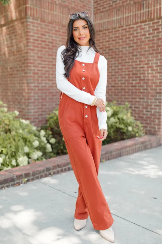 Can't Replace You Rust Button Front Wide Leg Overalls FINAL SALE sold by Pink Lily