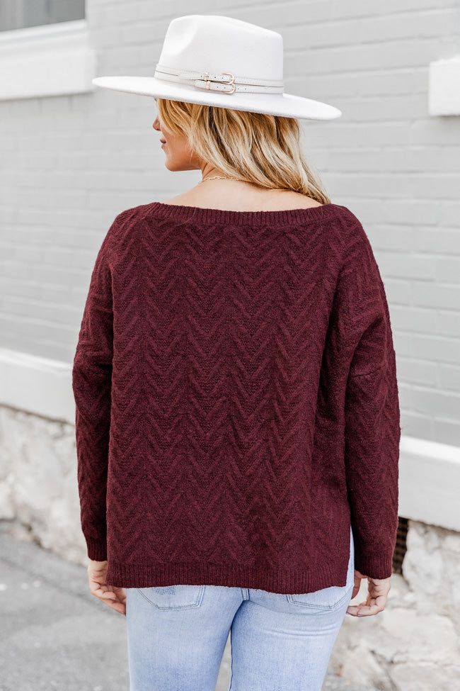 Candid Feelings Burgundy Boat Neck Textured Sweater FINAL SALE sold by Pink Lily product image thumbnail 4