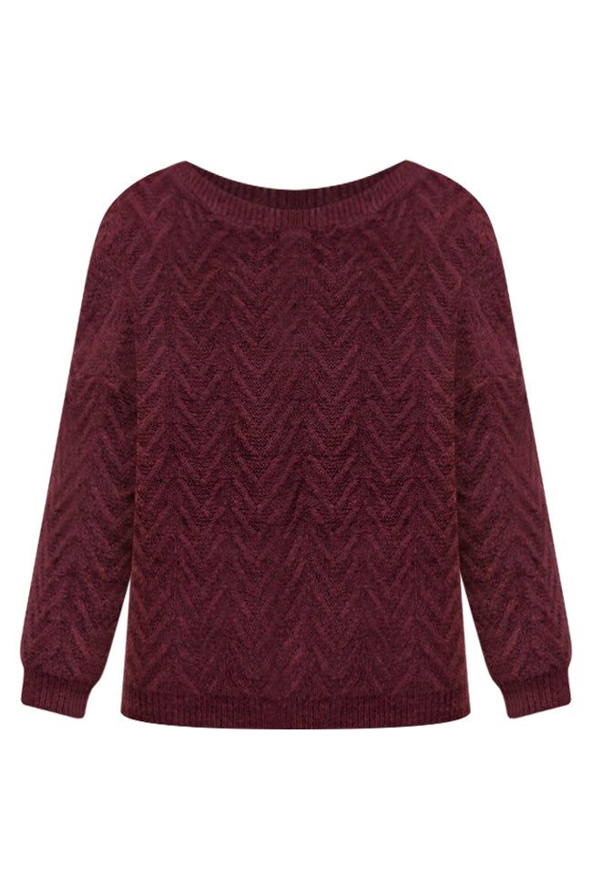 Candid Feelings Burgundy Boat Neck Textured Sweater FINAL SALE sold by Pink Lily product image thumbnail 5