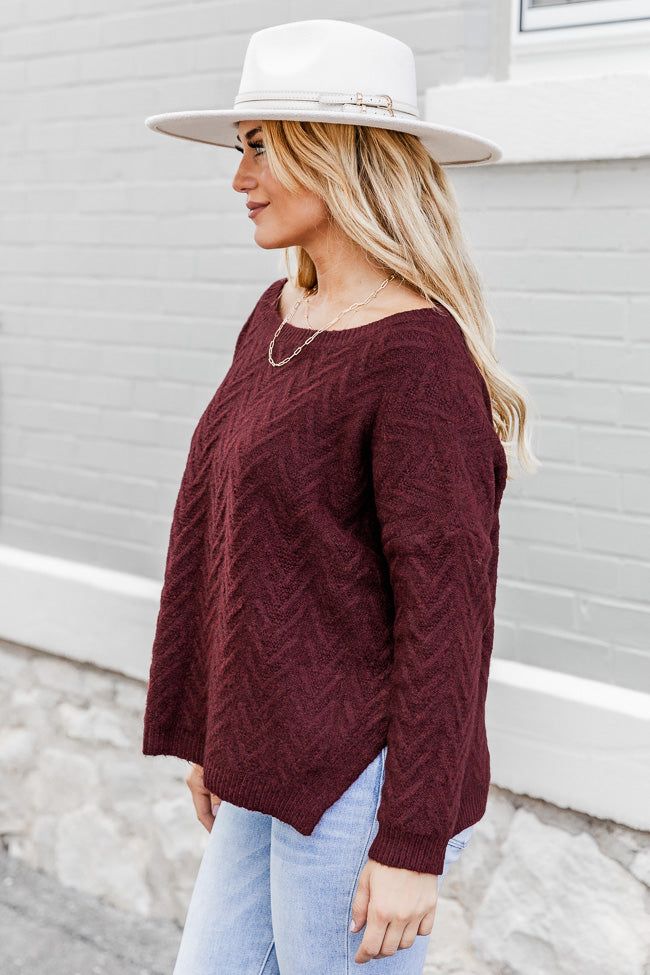 Candid Feelings Burgundy Boat Neck Textured Sweater FINAL SALE sold by Pink Lily product image thumbnail 3