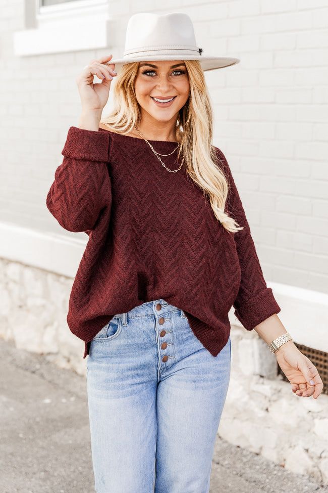 Candid Feelings Burgundy Boat Neck Textured Sweater FINAL SALE sold by Pink Lily