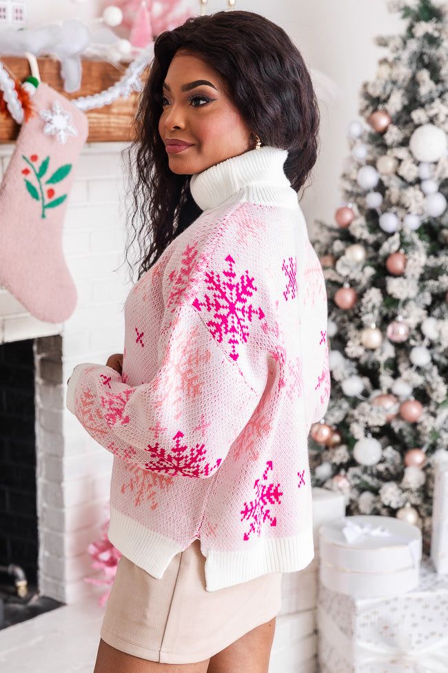 Winter Nights Snowflake Turtleneck Sweater Pink FINAL SALE sold by Pink Lily product image thumbnail 3