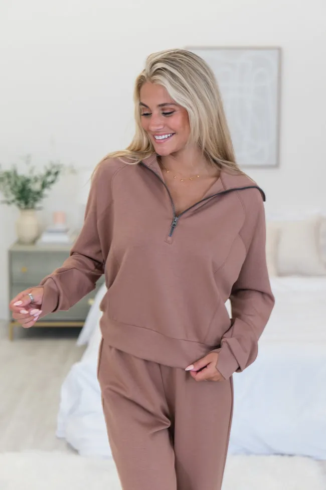 Let's Just Stay Mocha Quarter Zip Knit Pullover FINAL SALE sold by Pink Lily product image thumbnail 3
