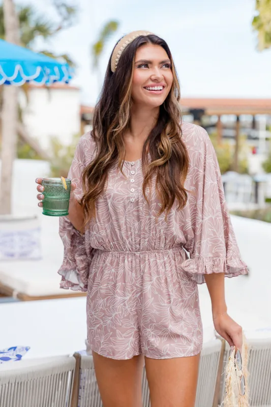 Casually Chic Taupe Printed Button Front Romper FINAL SALE sold by Pink Lily