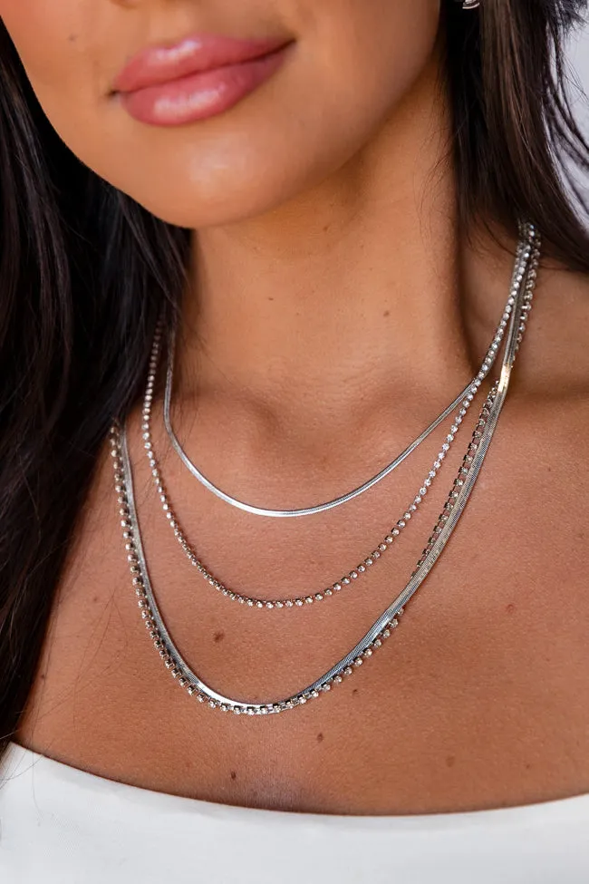 Rhinestone Silver Layering Necklace sold by Pink Lily