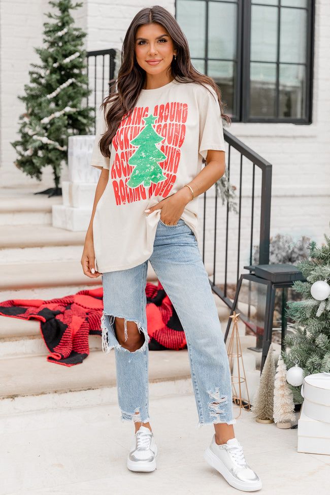 Rocking Around Christmas Cream Oversized Graphic Tee DOORBUSTER sold by Pink Lily product image thumbnail 3